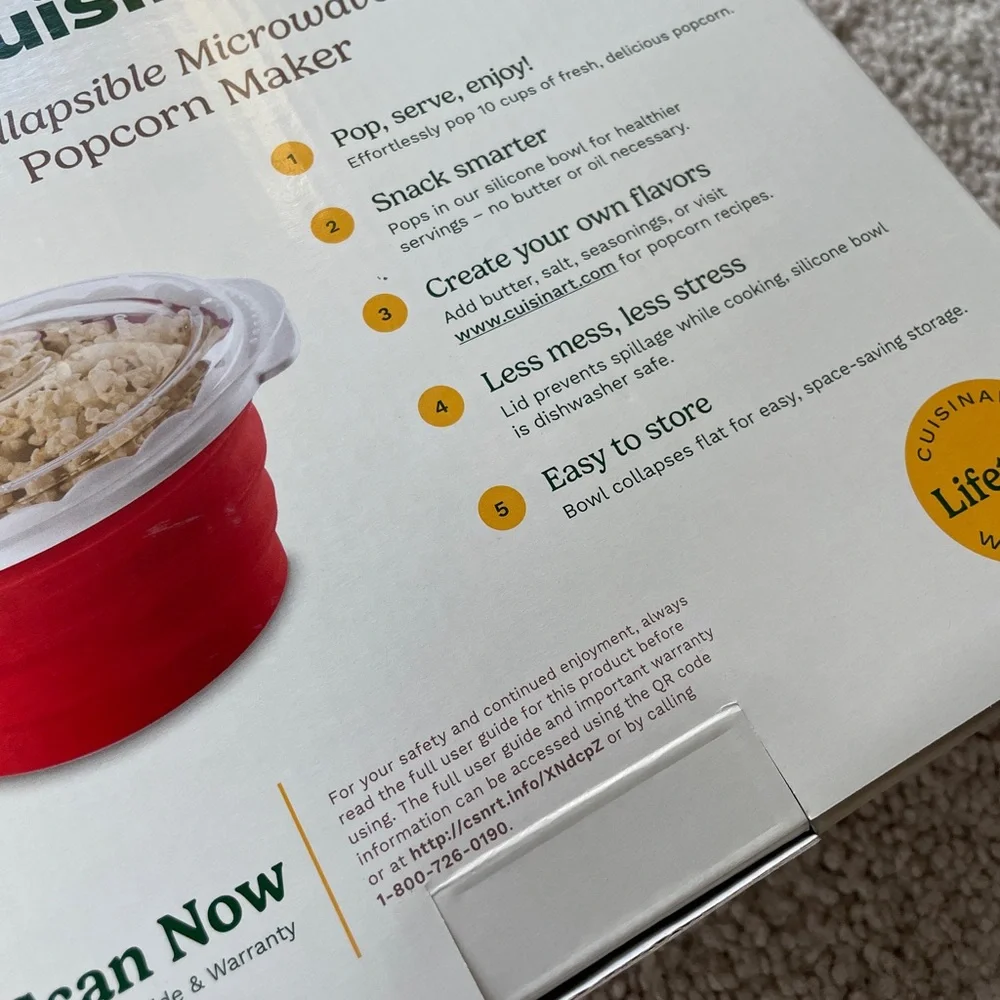 Cuisinart Red Collapsible Microwave Popcorn Maker Bowl - Snacks Treats Gift